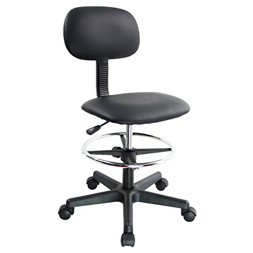 KKTONER Silla giratoria Taburete con Ruedas Cuero de PU Reposapiés Ajustable en Altura Trabajo de redacción en el hogar SPA Salón Silla de Oficina con Ruedas para computadora (Negro)