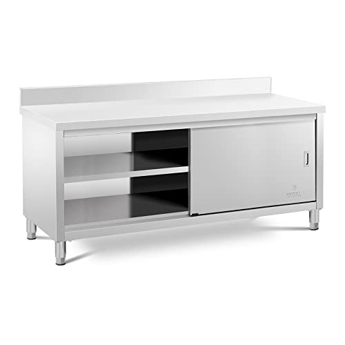 Royal Catering Armario Bajo Mueble de Cocina RCSSCB-200X60-E-B (Capacidad: 600 kg, Superficie de Trabajo: 200 x 60 cm, 2 Puertas deslizantes y antisalpique)