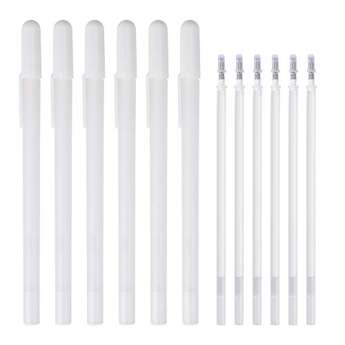 Bolígrafos de Gel Blanco, 0,8mm Bolígrafos de Punta Fina para la Escuela Papeles Oscuros Resalte Suministros de Diseño de Arte de Dibujo(6 Bolígrafos de Gel Blanco y 6 Recargas)