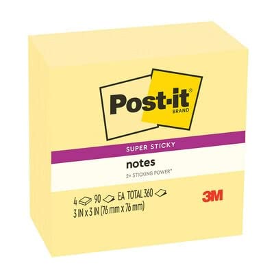 Post-it Notas s per adhesivas, 3 pulgadas. x 3 pulgadas, amarillo canario, 4 blocs/paquete