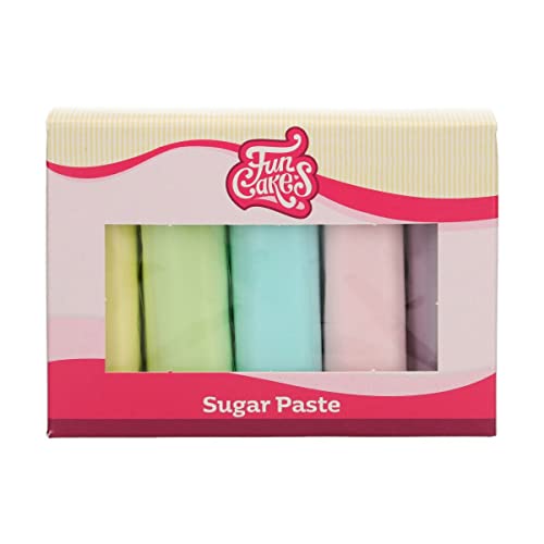 FunCakes Paquete múltiple de fondant en colores pastel: fácil de usar, liso, flexible, suave y maleable, perfecto para la decoración de tartas, halal, kosher y sin gluten. 5 colores, 5 x 100 g