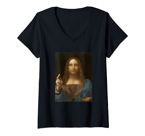 Mujer Salvador de Leonardo Da Vinci Mundi Camiseta Cuello V