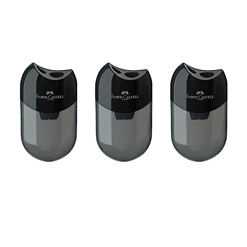 Faber-Castell 205005 - Sacapuntas doble 183500, color de la carcasa: negro y transparente, 3 unidades
