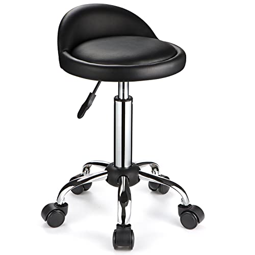 FNZIR Taburete giratorio con ruedas, altura ajustable, silla de dibujo con respaldo bajo, color negro