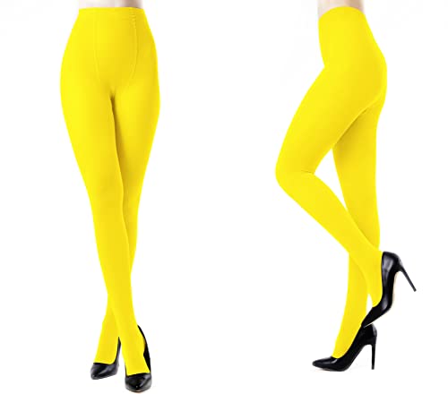 Carnavalife 2 Pares Medias Opacas para Mujer en Color Liso, Leggings Pantalones Elástico de Microfibra, Pantimedias de Soporte para Otoño y Invierno (Amarillo)