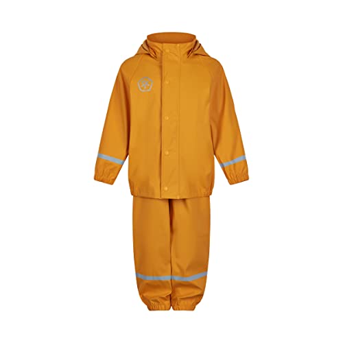 Color Kids Set de Lluvia – Solid PU Chaqueta Impermeable, Amarillo cadmio, 140 Unisex niños