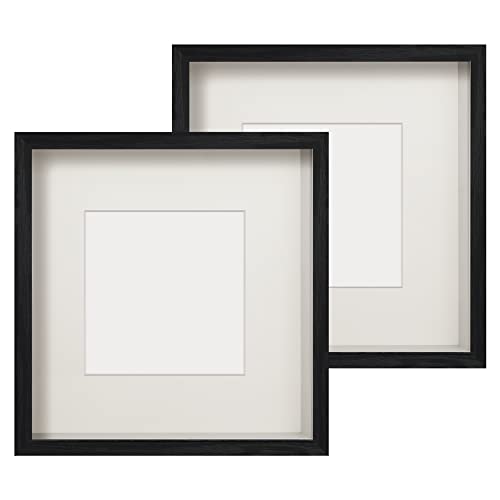 Anhow 2pcs 3D Marcos de Fotos 23x23 cm (Profundidad 3 cm), Multiples Marcos con Beige Passepartout Adecuados para Fotos de 13x13 cm - Negro