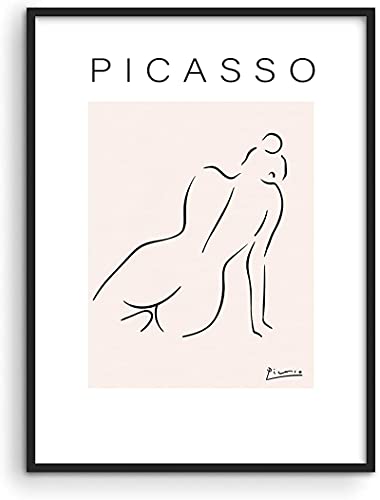 SHSYFBH Lienzo Arte de la Pared Picasso Dibujo Lineal Mujer Abstracta Pablo Picasso Obra de Arte Arte de la Pared Silueta de Mujer Negro Minimalista 40x60cm sin Marco