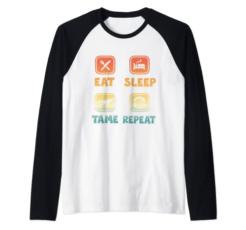 Eat Sleep Tame Repeat Funny Dino Dinosaur Camiseta Manga Raglan