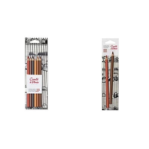 Conté à Paris - Lápices de colores (6 unidades), multicolor & Set de 2 lápices de esbozo, Sanguina y Sepia
