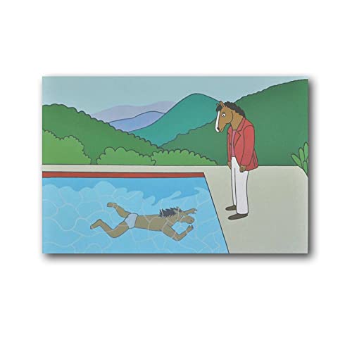 Póster de BoJack Horseman David Hockney He Watches He's Swimming Poster Póster de obras de arte geniales para pared, impresiones en lienzo para colgar fotografías de 12 x 18 pulgadas (30 x 45 cm)