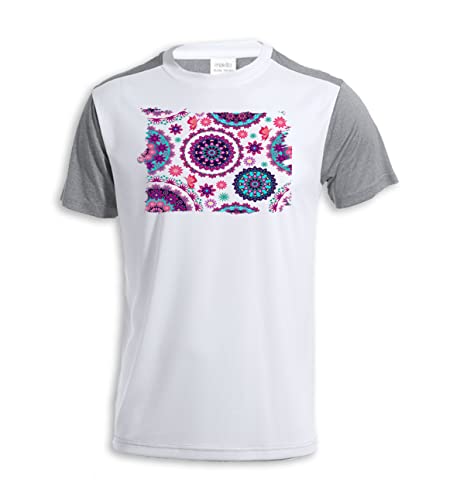 MERCHANDMANIA Camiseta DISEÑO Bicolor Motivo Flores Rosas carmesi Colores Adorno Tshirt.