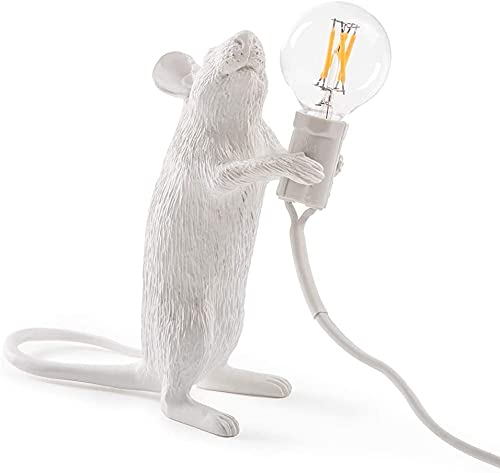 SIQI Lámpara de mesa de ratón de resina, creativa animal, decoración de mesita de noche, iluminación de dibujos animados, de pie