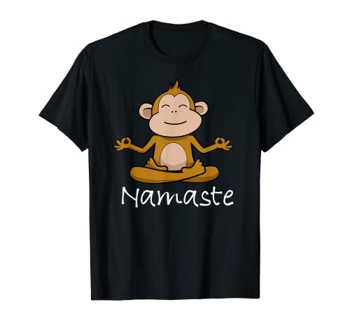 Adorable Mono De Dibujos Animados En Yoga Pose O Meditando Namaste Camiseta