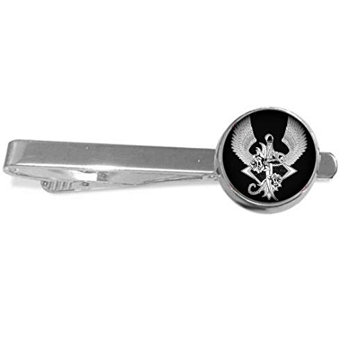 Elf House Retro tatuaje espada y alas dibujadas sobre un fondo negro ilustración clip de corbata,Clip de lazo de cristal personalizado