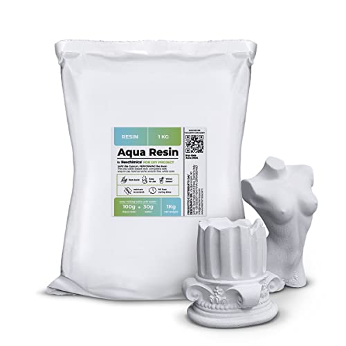 Aqua Resin - Resina Mineral en Polvo Blanca no tóxica y 100% Segura para Mezclar con Agua coloreable e Ideal para Usar en moldes (1 kg)