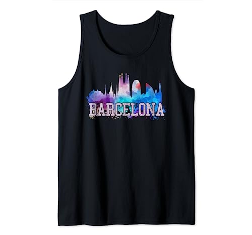 Camiseta Barcelona – Skyline Acuarela Arte Recuerdo Regalo Camiseta sin Mangas