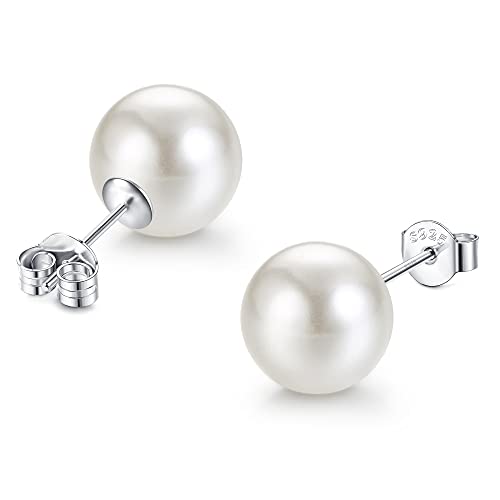 JeweBella Pendientes Perla para Mujer Niñas Plata de Ley 925 Hipoalergénicos Elegantes Pendientes Blancas Perla 5mm/8mm/10mm/12mm