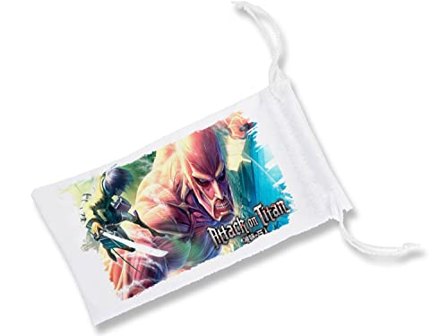 MERCHANDMANIA Pack DE 5 Fundas Bolsa Multiusos Ataque a los Titanes Levi vs Titan Gafas Dados rol Personalizada Color.