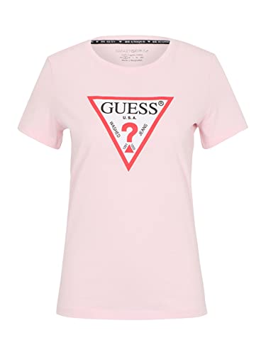 GUESS Camiseta para mujer, Rosa/Blanco/Negro/Rojo Fuego, M