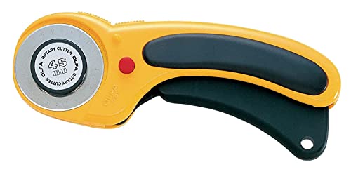 Olfa RTY/DX - Cúter rotativo con cuchilla de 45 mm, botón de bloqueo, y mango ergonómico antideslizante