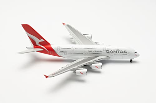 Herpa Avión Modelo Airbus A380 Qantas – Hudson FYSH» Escala 1:500 – Modelo de avión para coleccionistas, decoración en Miniatura, Aviador sin Base de Metal