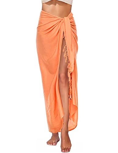 Vancavoo Pareos de Playa de Mujer Beach Sarong Bañador Pareo Playa para Verano Chal Bufanda Bikini Vestido Sexy Beachwear para Mujer Falda Vestido con Borla de Playa(Naranja Claro)