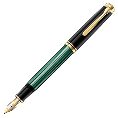 Pelikan Línea Souveraen M800 Clásico Pluma Estilográfica, verde/negro, detalles de oro, plumín de oro bicolor, tamaño EF - 986513