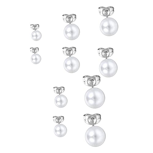 Reccisokz pendientes de bola de acero inoxidable para mujer, perlas de imitación, hipoalergénico, 4 mm-8 mm de ancho, Simple（-）