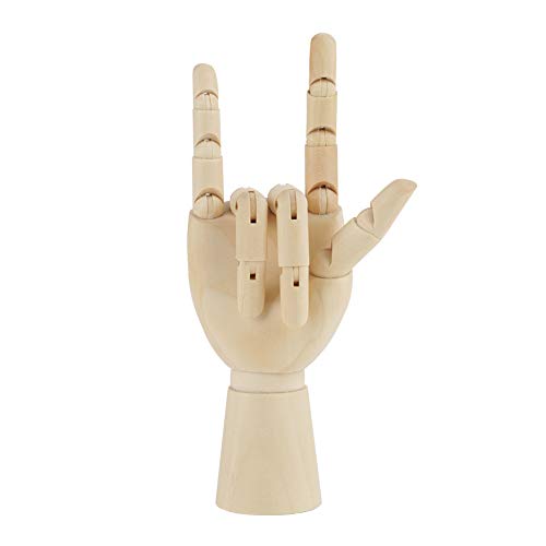 Art Wooden Hand, Artista Articulado Articulado Maniquí Mano de madera, Figura opuesta seccionada Escultura Modelo de mano de maniquí con dedos flexibles(25.5 * 7.3cm Right)
