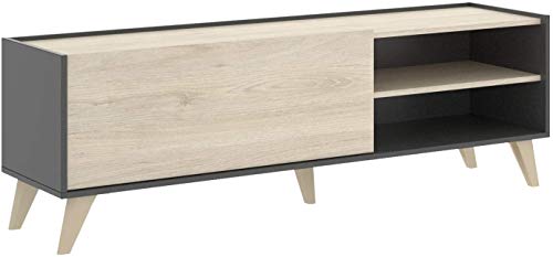 Mobelcenter - Mueble de TV Moderno - Acabado Color Natural y Grafito - Mueble TV 1 Puerta 2 Huecos - Medidas: Ancho: 155 cm x Fondo: 43 cm x Alto: 47 cm - (1061)