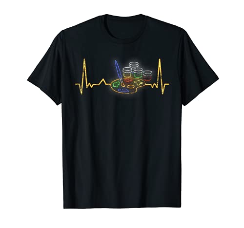 Pintor Heartbeat Pincel Paleta Dibujo Artista Camiseta
