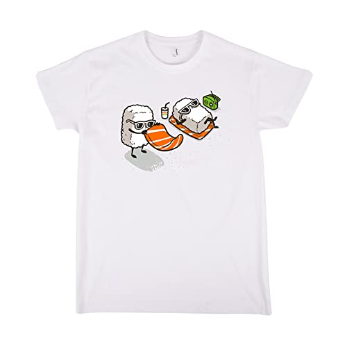 Pampling Camiseta Summer Sushi - Playa - 100% Algodón - Serigrafía - Color Blanco - Talla XXL