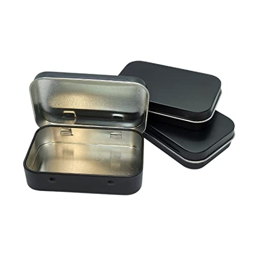 BIGH Pack x3 Cajas de almacenamiento pequeñas con bisagra - Caja de metal pequeña - Pitillera - Caja lata - Color: Negro