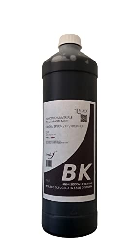 Tinta ink-j negra compatible para recargar cartuchos de impresoras Canon, Epson, HP, Brother, alta fluidez, no seca los cabezales, botella de 1 litro, limpia las boquillas durante la impresión
