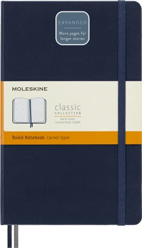 Moleskine - Cuaderno Clásico con Hojas de Rayas, Tapa Dura y Cierre con Goma Elástica, Tamaño Grande 13 x 21 cm, Color Azul Zafiro, 400 páginas