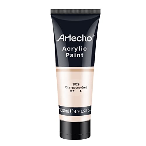 Artecho Pinturas Acrilicas 120ml Dorado Champán, Impermeable y resistente a la luz, para Lienzos, Tela, Madera, Cristal, Piedras.