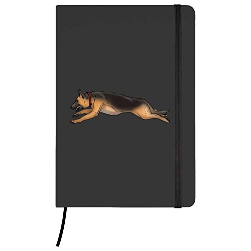 Azeeda A5 'pastor aleman corriendo' Negro Cuaderno de Tapa Dura (NB00042880)