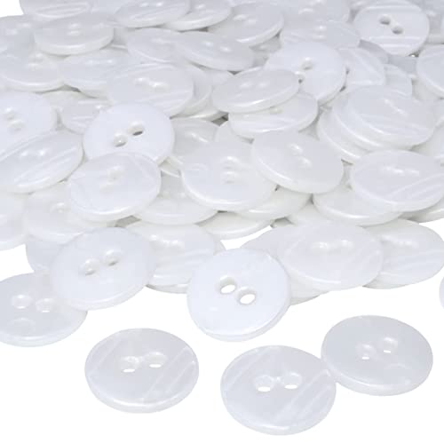 AERZETIX - C56455 - Juego de 100 Botones redondos Ø15x2.2mm 24L L24 con 2 agujeros - color blanco nacarado - en plástico - diámetro apertura 2mm - mercería/costura/artesanía/moda/bordado