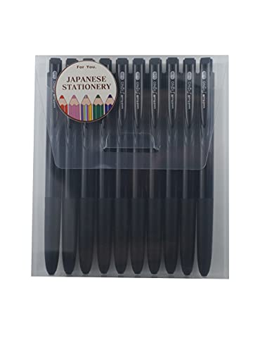 Uni-ball Signo RT1, bolígrafo retráctil de tinta de gel, 0,28 mm, tinta negra, 10 unidades con MIYABI Stationery Store Original Pen Case Set (UMN-155-28x10)
