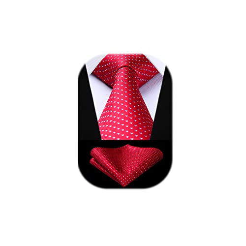 HISDERN Corbata a cuadros para hombre con pañuelo tejido clásico conjunto de corbata roja y pañuelo de bolsillo para hombre