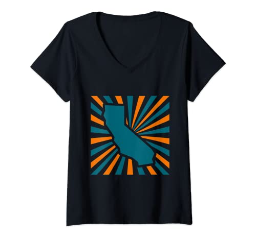 Mujer Gráfico de ráfaga de color verde azulado y naranja de San José California Camiseta Cuello V