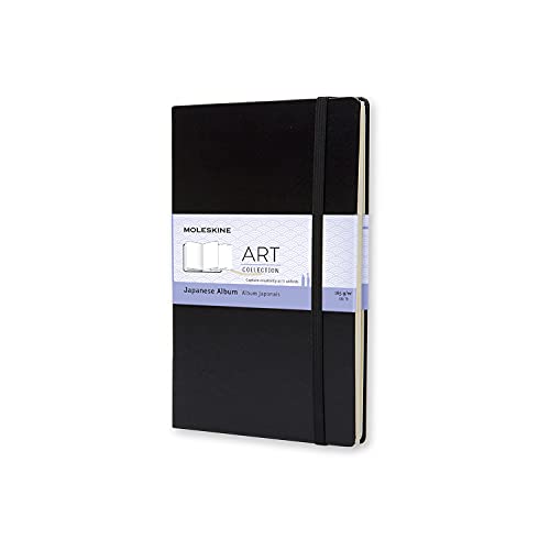 Moleskine - Art Collection, Cuaderno Japonés, Cuaderno de Dibujo Tapa Dura y Cierre Elástico, Papel Apto para Bolígrafos, Pasteles, Carboncillo, Color Negro, Tamaño Grande 13 x 21 cm, 48 Páginas