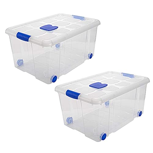 Acan Tradineur – Pack de 2 Cajas de Almacenamiento – Fabricado en plástico – Contenedor para almacenar juguetes, libros, ropa, mantas – N.º 5 – 30,5 x 61,5 x 43,5 cm – 57 L