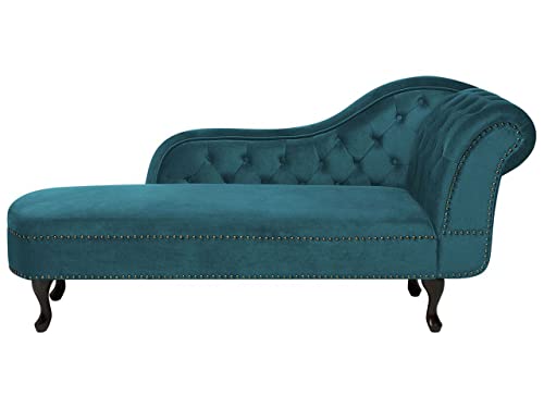 Beliani Chaise Longue tapizado en Verde Azulado con Botones versión Derecha Nimes