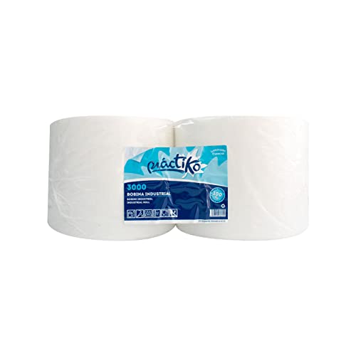 Bobinas de Papel Industrial de celulosa Blanco | Rollos de Papel Industrial de Pasta | Bobina Papel Blanco | Pack de 2 bobinas de Papel | Acabado Laminado | 3 kg Cada una | Marca Práctiko