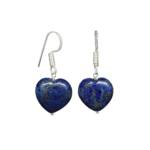 Gemires Lapis Natural Lazuli Heart Hook Pendientes | Pendientes de corazón azul plateado hecho a mano Pendientes colgantes | 14 mm Pendientes colgantes Drop