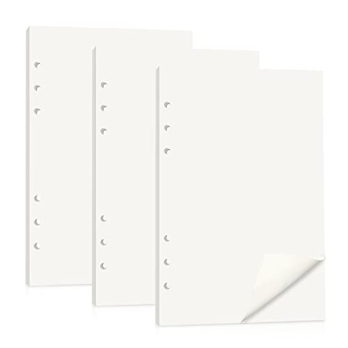 Papel de recarga A5, 3 paquetes de papel de notas recargables, papel en blanco de recarga de 6 agujeros, papel de relleno de carpetas 135 hojas 270 páginas, planificador organizador de notas A5