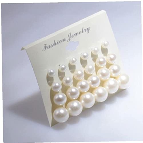 Genérico Color Blanco, tamaños Surtidos, Perlas de imitación Brillantes, aretes Redondos con Forma de Bola, exquisitos aretes de Perlas Artificiales, 12 Pares (Blanco)