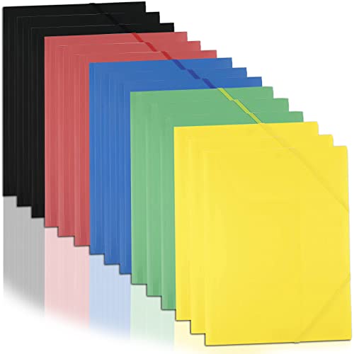 Pack de 15 carpetas de cartón con abrazaderas de esquina A4 carpeta de colores de cartón DIN A4 con 2 bandas elásticas carpeta de documentos ideal para archivos, documentos, reuniones, informes